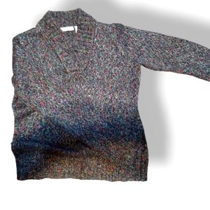 Liz Claiborne knit sweater dark grey with multi color fibers shawl collar size L